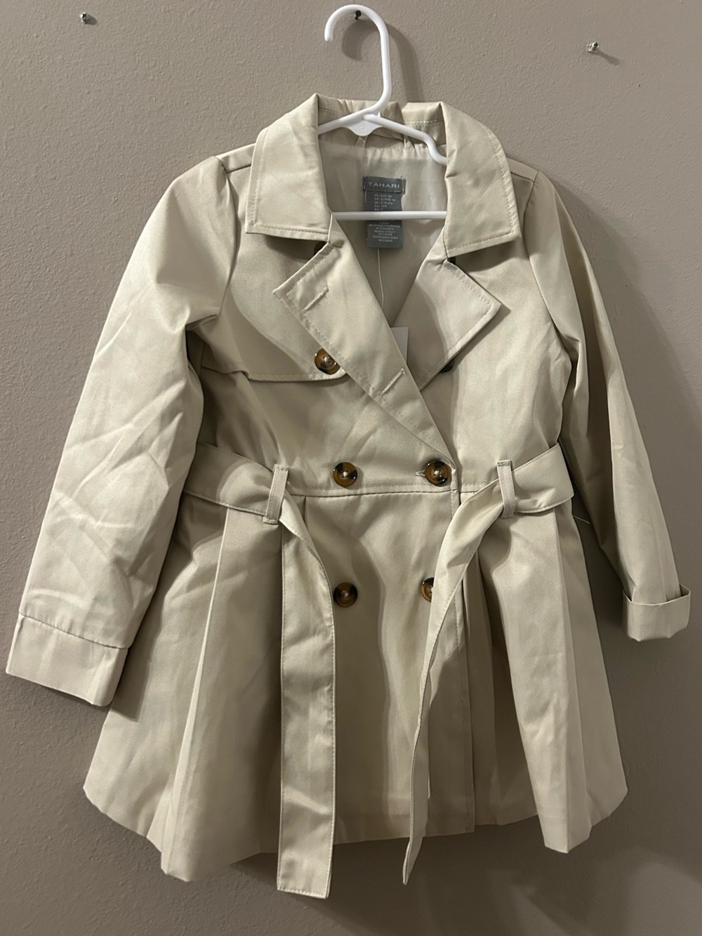 Tahari Girls Cream Double-Breasted Trench Coat